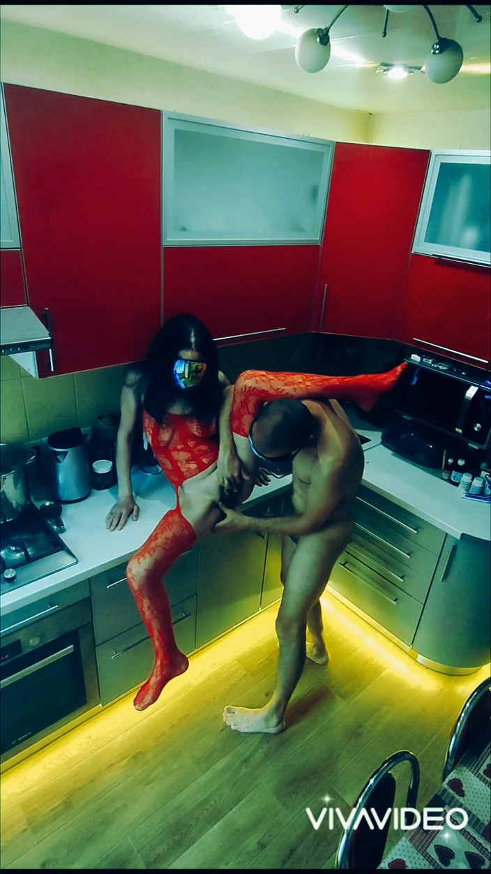 Hotlia: Beautiful Slender Wife in Erotic Bodysuit Fucked in the Kitchen...