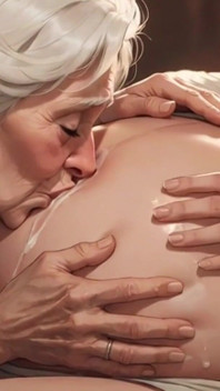 Une mamie de 90 ans lèche passionnément le ventre de sa femme enceinte - très excitée