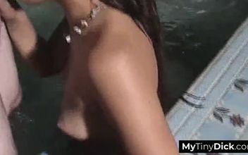 A Pool Babe Spots a Guy with a Small Dick to Suck