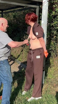 Tits Play with Clamps and Weights, Outdoor Bondage for Tits and Ass Caning