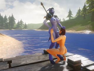 Wraith Futa: Futa Draenei Šuká dívčí zadek u jezera: Warcraft Porno Parodie