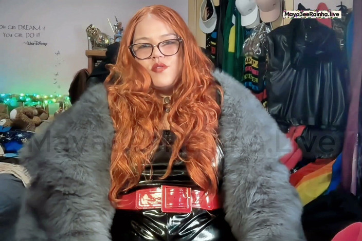 Goddess Maya3ee Rainha: Smoking Brazilian Saggy Tits Redhead Goddess in Fur and Latex -...