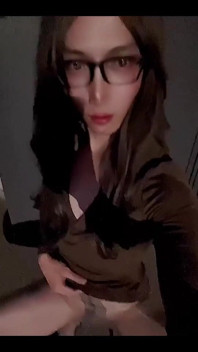 After Work, I Was Flashing by the Night Street in Glossy Tan Pantyhose and Dress
