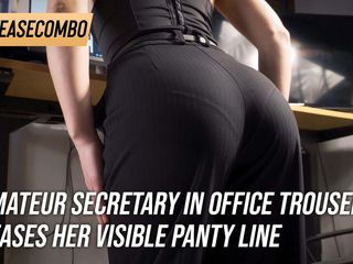 Teasecombo 4K: Amatorska sekretarka w spodniach do biura dokucza jej widoczną linię...