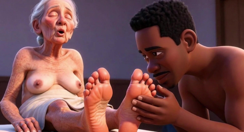 Anime Hentai: Elderly Granny Getting Feet Oiled &amp; Licked - Sole Licking Pleasure