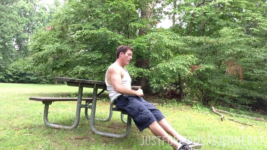 Here I Am Jacking off at the Park on the Picnic Table, Standing Sitting and Cumming. Cargo Shorts and Boxers, Wifebeater (Tjenner)