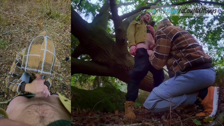 ACoupleOfGuys: Mijn pik in het bos laten zuigen
