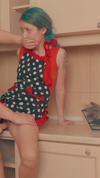 Kitchen Counter Strapon - Stepmom Catches Stepdaughter & Takes Over