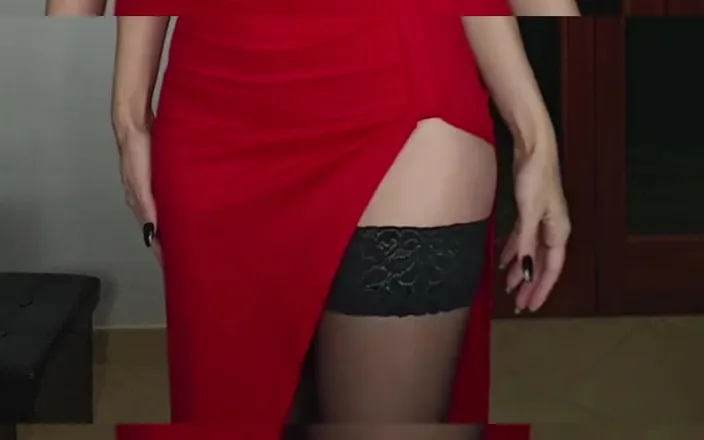 Georgia cross: Red Dress and Stockings
