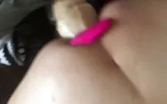 Pawg’s pussy stretched by massive double cock sleeve