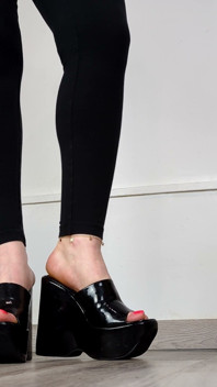 Kolekcja butów MILF Y2k Czarne patenty Wedges - Dame Olga