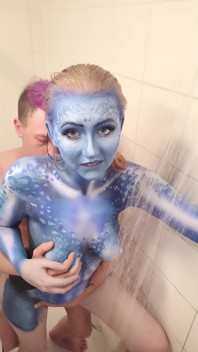 X-men Mystique Body Paint Shower Removal & Fucking