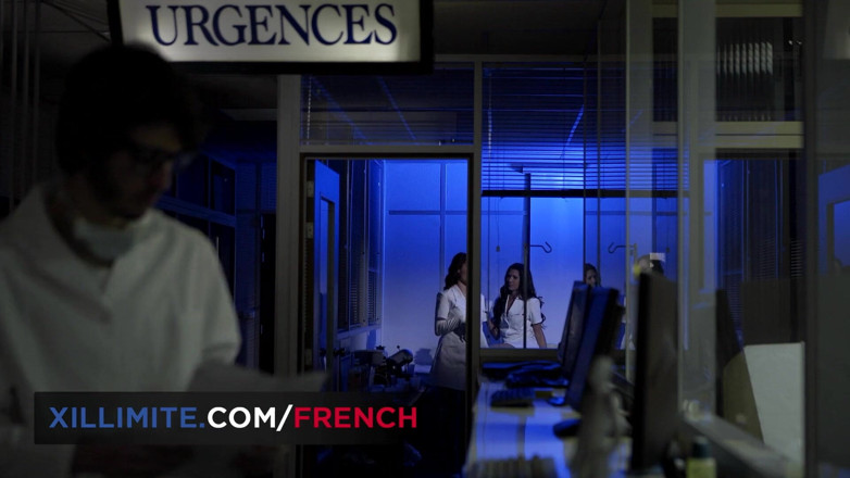 French girls at work: Two nurses take a really good care of a patient