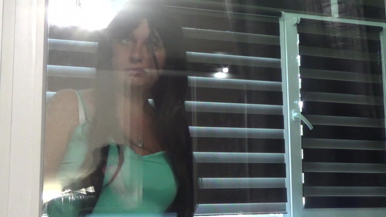 Sexy Milf: Pressed big titts outside the window! Please let me in!
