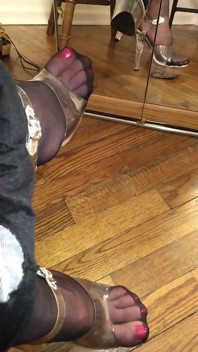 Black Pantyhose Red Pedicure. Stroking My Cock in Pantyhose