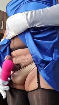 Handsfree Masturbation Until I Ejaculate My Sissy Milk in My Blue Satin Dress and Nylon Lingerie