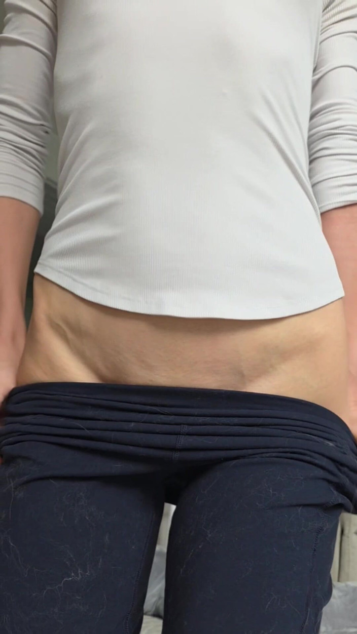 Ms_Emmy_Lynn: Cute Asian in Morning Outfit Braless White Shirt Leggings Strip