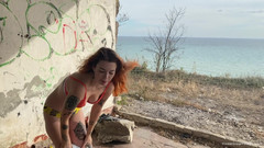 Homegrown Outdoor Sex: Kate gets a mouthful of cum outdoors by the sea