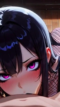 Anime ze sztuczną inteligencją: gotycka i obfita azjatycka dziewczyna robi mi loda i pieprzy mnie.