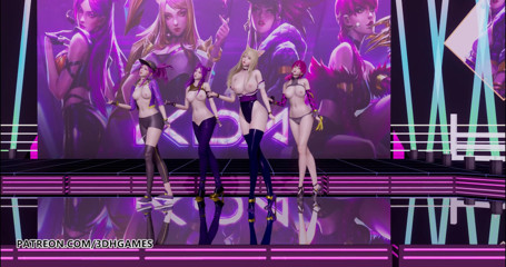 3D-Hentai Games: Dia das meninas - Algo striptease Ahri, Akali, Evelynn, Kaisa 3d dança...