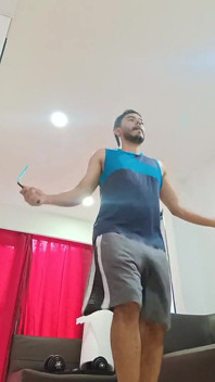 Boy Exercising at Home Undresses Uncut Cock and Big Balls Bouncing While Jumping Rope