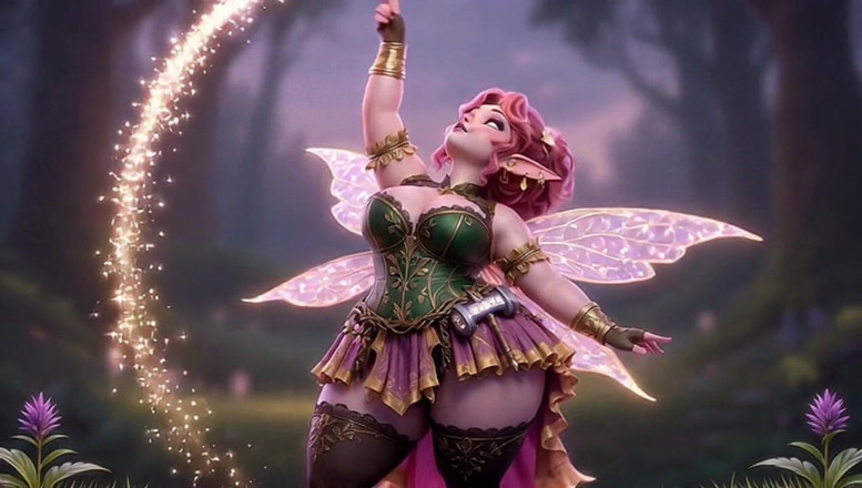 Animate golden: Thicc pink fairy lắc mông khổng lồ với cây đũa thần