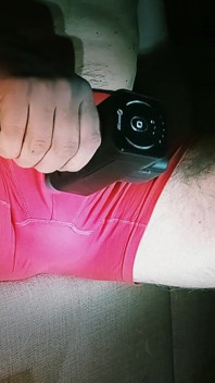 Cums in Panties! Masturbation with a Vibrator Through Red Panties!