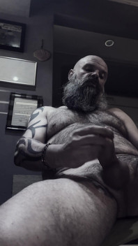 Bearded Stepdad Smoking and Shooting Cum