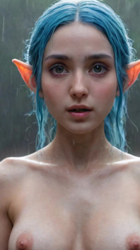 Ai fantezisi yağmur slayt gösterisinde lotus çiçekleri arasında çıplak elf kız