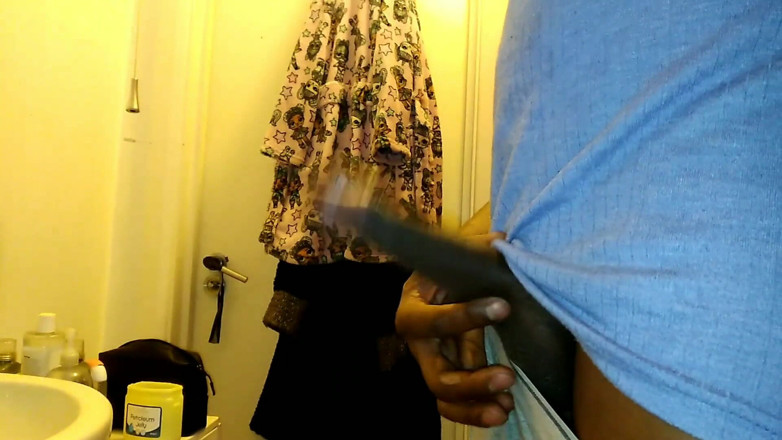 Big black cock BBCee: Nata4sex stroking my big black dick cumming in bathroom