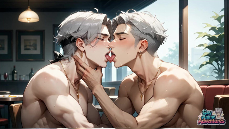 Gay Anime Adventures: Coscia spalan cagna gocciolamento sborra: fontana lattiginoso del gay muscoloso
