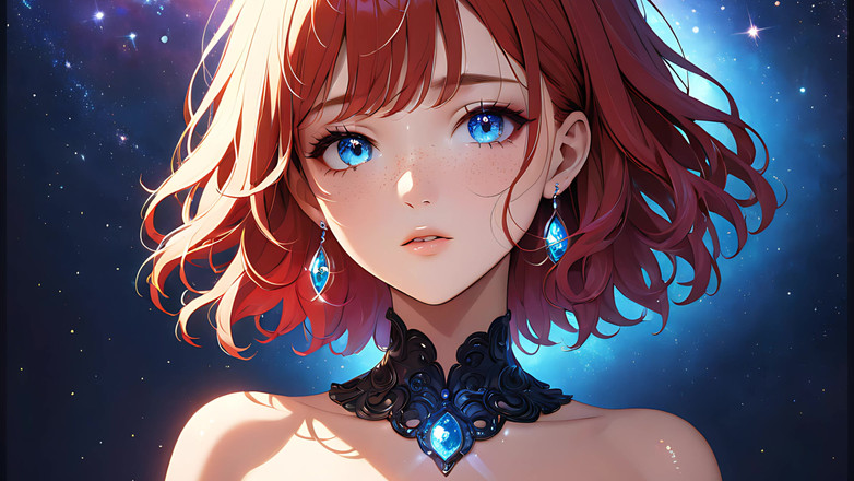 LustRender: Voidgazer: una hermosa joven con pecas cósmicas relucientes