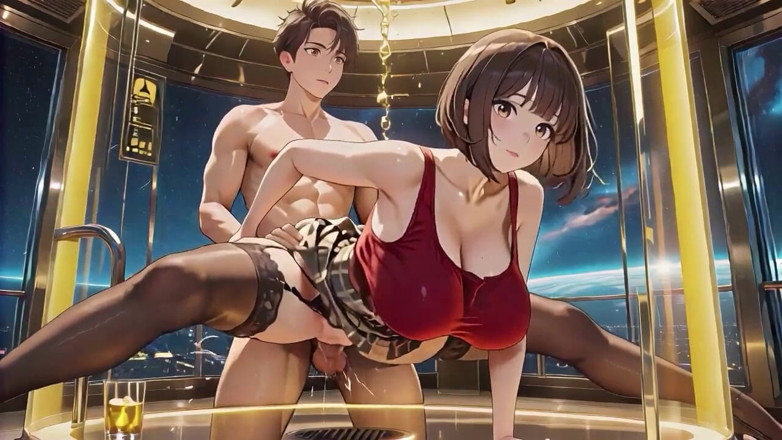 Tay Swift X: Morena en falda a cuadros rojo espacio cabina juego sensual
