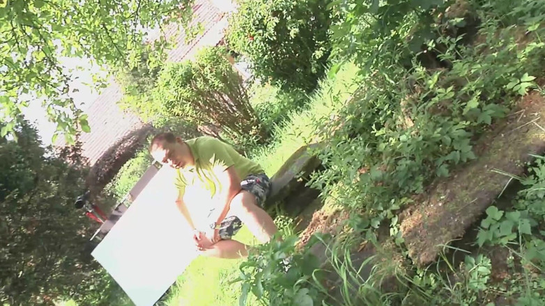German amateur - 100% German hardcore videos: Tattooed brunette gets spitroasted at outdoor sex audition