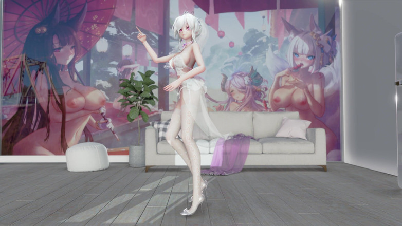 MikuMotion: No puedo detenerme medias blancas; Vestido de novia erótico; Striptease