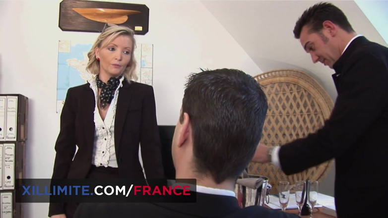 Made In France: Threesome at the office with a cougar in stockings