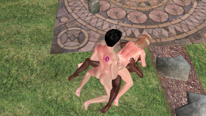 TransLure: 动画 3D 人妖色情 - 黑人操人妖屁股，而她在花园里给白人口交