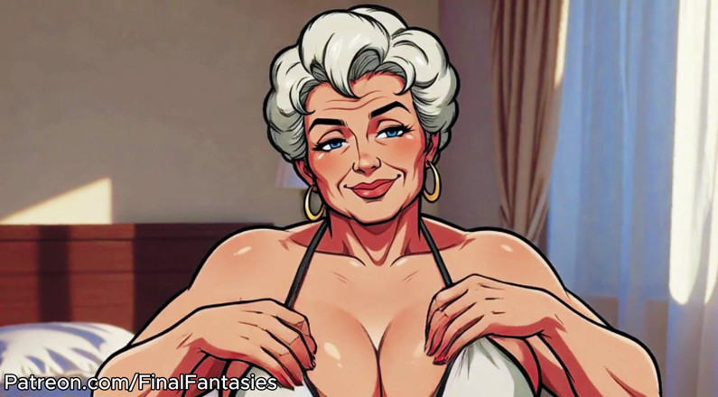 AI Porn: Ai mamie, décolleté profond, taquinage en gros plan