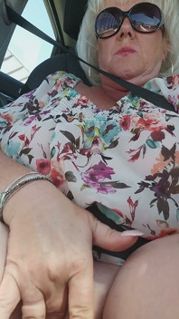 Mature Blonde Fingers Throbbing Pussy in Public Car Ride