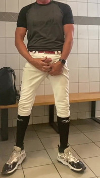 Baseball Geared up Jockdad87 Shoots His Alpha Load in the Locker Room