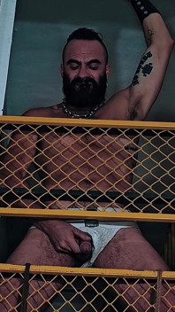 Muscle Hairy Sub Bondage & Piss. Bearded Master Uses a Kinky Pig