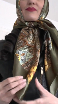 Satin Headscarf Fashion Show, Satin Headscarf and Leather Jacket, JOI Lady Victoria Valente