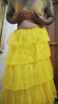 Indian Gay Crossdresser Bottom Pressing and Playing with Her Big Boobs in Yellow Gown Real Homemade Sex
