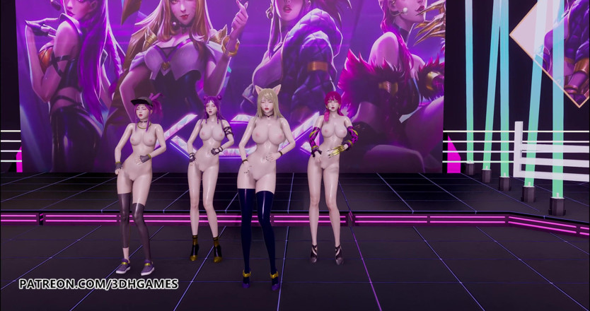 3D-Hentai Games: 女の子の日 - 何か裸のダンスAhri、Akali、Evelynn、Kaisa 3D無修正ヌードダンス