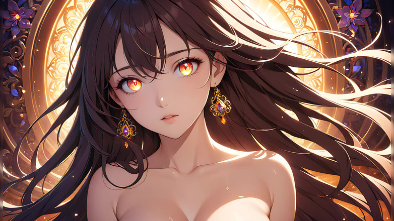 LustRender: 柔らかなスターライト:輝く瞳を持つ美しい若い女性、アニメーションスタイルで