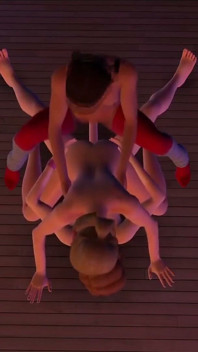 Lesbian Threesome Double Penetration with Double Headed Dildos