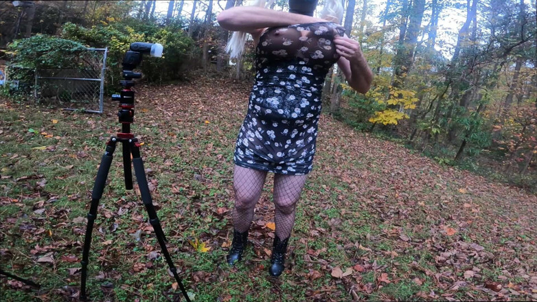 Jon Screcrow: Giant Fake Tits Crossdresser Walk in the Woods Behind the...