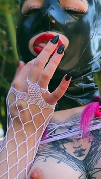 Rubber latex fishnet kitty pussy play
