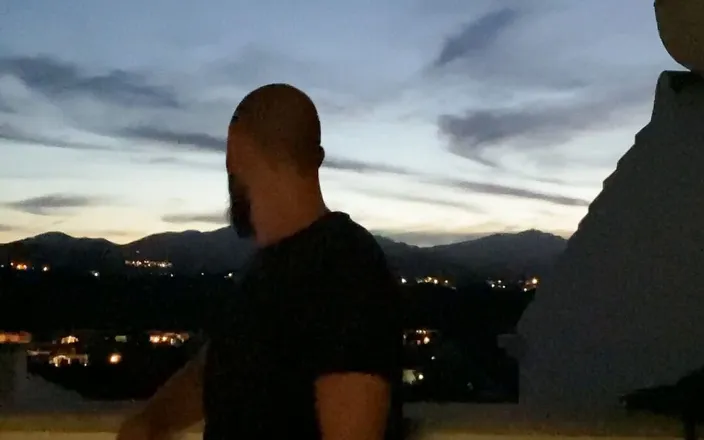 Robex Hib: Jerking off on the balcony and shooting a hot load