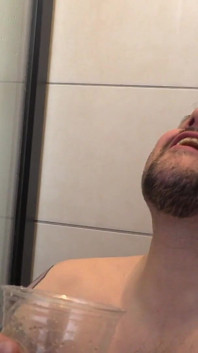 Chubby Tattooed Babe Pisses in Cup and Guy Has It